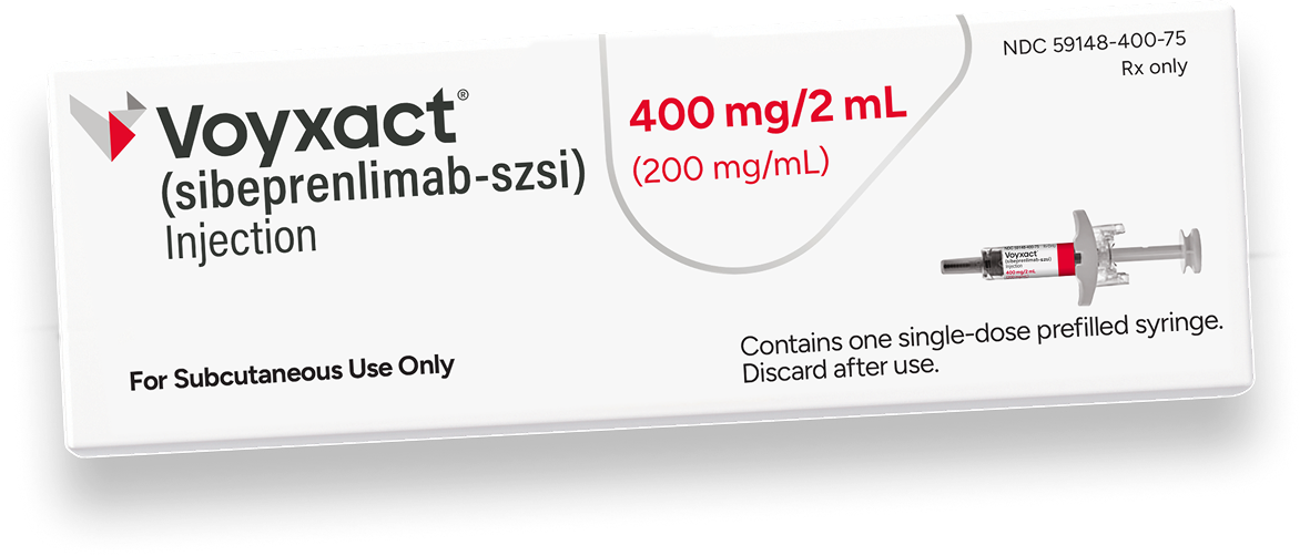 Packaging for VOYXACT® (sibeprenlimab-szsi) Injection 400 mg/2 ml
